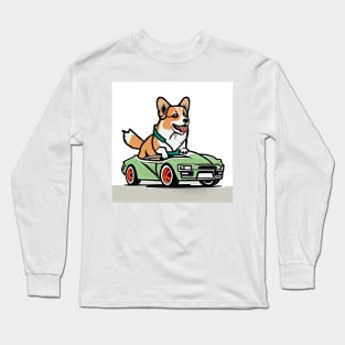 Corgi riding a sport car Long Sleeve T-Shirt